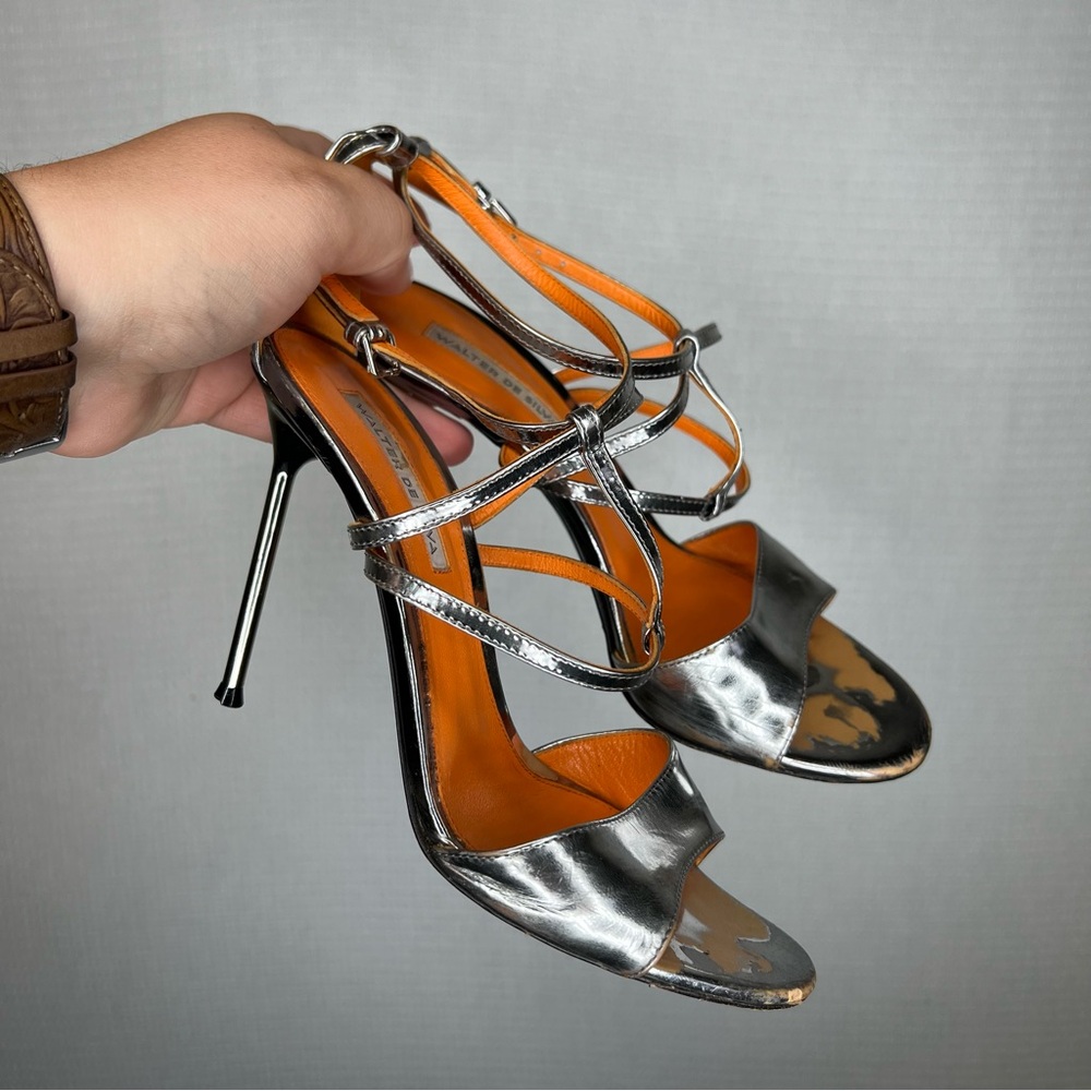 Walter‎ De Silva | 37.5 Silver and Orange Heels with Modern Design